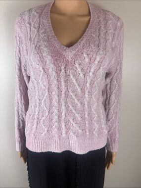 Avant Toi Pink Ombre Cable Knit V-Neck Sweater